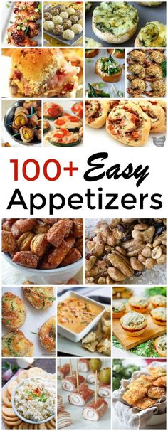 the cover of 100 easy appetizers with pictures of different foods and desserts