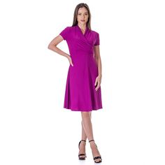 Comfort and style combine for an effortless look with this Women's 24Seven Comfort Apparel Short Sleeve Knee Length V Neck Rouched Wrap Dress.Click on this WOMEN'S GUIDE to find the perfect fit and more! FEATURES Faux-wrap silhouette Soft, stretchy fabric Straight hem No closure - pullover styling Short sleeves Unlined V-neckFIT & SIZING 41-in. length from shoulder to hem Midi length hits below the kneeFABRIC & CARE Polyester, spandex Machine wash and tumble dry low Imported Size: X Large. Color Color Magenta, Short Styles, Dress Clothes For Women, Stretchy Fabric, Pullover Styling, Midi Length, Polyester Spandex, Gender Female, Wrap Dress