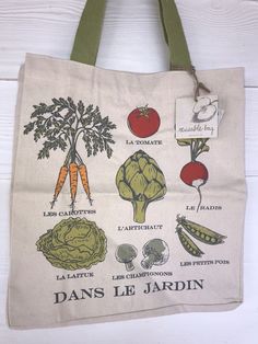 a tote bag with vegetables printed on it