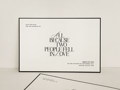 two greeting cards with the words all because two people fell in love