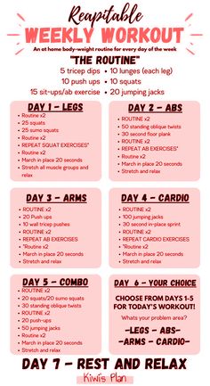 a pink and white poster with instructions for the workout plan