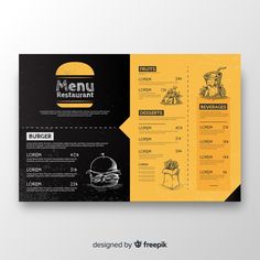 a yellow and black restaurant menu