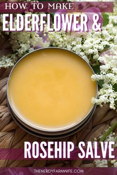 Nourish your skin with this Elderflower & Rosehip Salve! Elder flowers help soften and tone skin, while rosehip seed oil reduces scarring and wrinkles. Perfect for dry skin, scrapes, and signs of aging. 🌿 Learn how to make this soothing salve today! Essential Oils For Arthritic Hands, Dandelion Salve Recipes, Arthritic Hands Natural Remedies, Dandelion Salve, Herbal Salve Recipes, Comfrey Salve, Edible Weeds