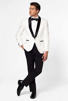 Elevate your style with the Pearly White tuxedo by OppoSuits. This off-white dinner jacket and black tuxedo pants offer a modern fit. Groom Blazer, White Tuxedo Wedding, Wedding Affordable, Black Dress Shirt Men, Groom's Attire, Groom's Suit, White Tux, Wedding Tux, Prom Suit