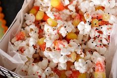 halloween popcorn with sprinkles and candy corn