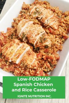 chicken and rice casserole with the title low - fodmap spanish chicken and rice casserole