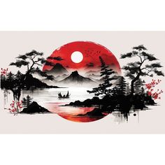 Elevate your interior with our Premium Wallpaper Wall Mural, designed to breathe life and vibrancy into any space. Red Landscape Wallpaper, Japan Landscape Painting, Japanese Art Wallpaper Desktop, Illustration Art Landscape, Japanese Art Landscape, Japanese Landscape Painting, Japanese Landscape Art, Morning Landscape, Landscape Wallpapers