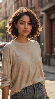 #BobHair #ShortHair #HairstyleInspiration #ChicCuts #TrendyTresses #HairGoals #BobLife #ShortAndSassy #HairInspo #BobLove Short Waves Haircut, Short Wavy Natural Hair, Shorter Haircuts For Curly Hair, Bob Hairstyles Curly Wavy, Wavy Short Thick Hair, Layered Bob Hairstyles Wavy Hair, Curly Hair Women Short, Natural Wave Bob, Curly Bob Layers