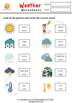 weather worksheet with pictures and words