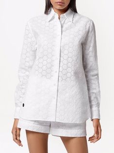 Philipp Plein long-sleeve Lace Shirt - Farfetch Contemporary Logo, Lace Long Sleeve Shirt, White Lace Shirt, Lace Shirt, Lace Design, Cotton Lace, Long Sleeve Lace, Embroidery Logo, Lace Detail