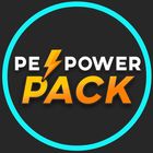 the logo for pe power pack is shown in blue and yellow with a black background