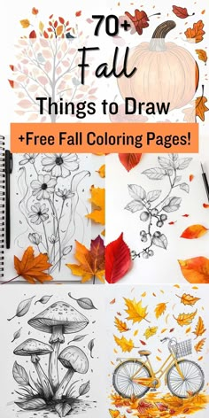 the fall coloring pages are full of leaves and flowers