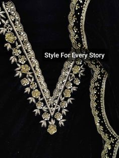 Item Overview ATHARVA Hand Embroidery Salwar Kameez Velvet/Gota Pati Dori Dabka Work/Black/Velvet Pearl & 4 Side Border Dupatta/Custom Stitch/Embroidery Plazzo Dno. VL026 Fabric: * Shirt - Velvet 2.5 Mts - Hand Embroidered Neck & All Over * Dupatta: Embroidered Velvet Dupatta- All over Pearl & Dori Dabka Work Embroidery/4 Side Border- 2.5 Mts- Latkans Tassels - * Bottom - Embroidered Plazzo Velvet 2.5 Mts. Excusive Hand Embroidered Party Wear Punjabi Suit. 🌷CUSTOMIZATION (No Extra Charges) * Fa Hand Work On Velvet Suits, Dabka Work Neck Design, Black Suit Hand Embroidery Designs, Gota Embroidery Designs, Velvet Hand Embroidery Suit, Neck Border Embroidery Designs, Velvet Hand Work Suits, Velvet Colors Fabric, Hand Embroidery Suits Punjabi Party Wear