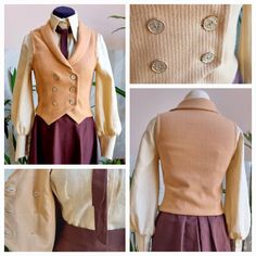 Cream wool edwardian vest 🍦60%wool, 35%viscose, 5% еlastane  🍦70%linen30%cotton lining  🍦Metallic gold color buttons *Fast sewing 1-3 days +50$ Fitted Brown Cotton Sweater Vest, Brown Fitted Cotton Sweater Vest, Vintage Vest For Tailoring In Fall, Wool Vest For Formal Fall Occasions, Tailored Vintage Fall Vest, Vintage Vest For Fall Tailoring, Formal Wool Vest For Fall, Fitted Wool Vest For Fall, Vintage Tailored Vest For Fall