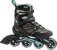 the rollerblade skates are black and blue