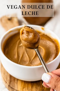 a spoon full of vegan dulce de leche