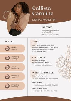 a professional resume template with an image of a woman in brown and white colors on it