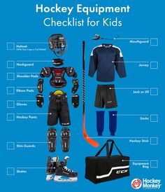 the hockey equipment list for kids is shown