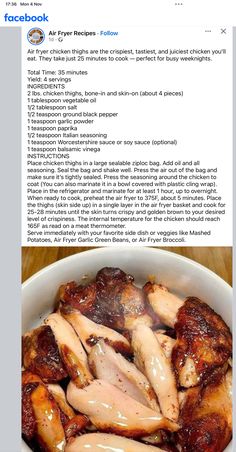 an image of chicken in a bowl with sauce on it's side and the recipe below