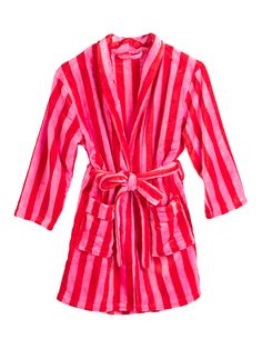 Add a subtly festive touch to your loungewear with Shiraleah’s Felicity Stripe Robe. With a vibrant, vertical striped pattern in bright red and feminine pink, this plush robe is perfect to wear year-round or to celebrate the holiday season. Made from luxuriously soft fabric with two front pockets and an adjustable wrap around belt, there is nothing else you’ll want on your body after a hot and refreshing shower! Pair with the matching Felicity Stripe Slippers, or other items from Shiraleah’s Mer Spring Red Sleepwear For Lounging, Red Cotton Robe For Spring, Red Spring Robe For Loungewear, Striped Long Sleeve Robe For Loungewear, Stripe Robe, Pink Cotton Vacation Robe, Playful Red Sleepwear Sets, Pink Summer Sleep Robe, Hot Pink Bath Robe