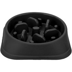 a black bowl filled with lots of plastic objects