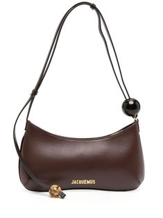 chocolate brown calf leather bead embellishment gold-tone logo lettering tonal stitching single shoulder strap top zip fastening main compartment internal slip pocket cotton lining Jacquemus Bag, Bead Embellishment, Shoulder Bag Brown, Brown Leather Bag, Dolce E Gabbana, Bead Leather, Browning, Lady Dior, Handbag Backpack