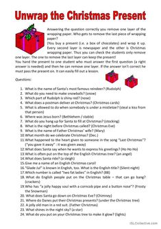 an unwrapped christmas present is shown in this worksheet