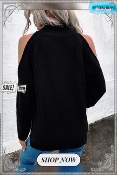 Loose Off-the-shoulder Solid Color Casual Sweater Open Shoulder Sweater, Cutout Sweater, Solid Color Sweater, Casual Sweater, Street Look, Loose Sweater, Sweater Sale, Casual Sweaters, Basic Tops