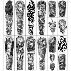 many different types of tattoos are shown in black and white, including one with an eagle