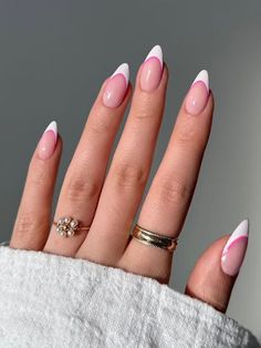 Almond Nails Pink, Pink French Nails, Long Almond, French Tip Nail Designs, Summery Nails, Pink French, Modern French, Almond Acrylic Nails