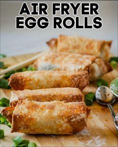 air fryer egg rolls on a cutting board