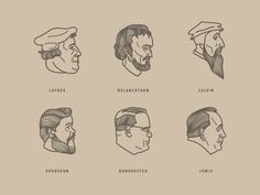 six different types of men's heads with beards and mustaches on them