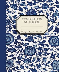 the composition notebook with blue flowers on it