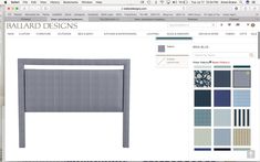 a screen shot of a web page with an image of a bed frame and color swatches