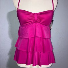 Nwt. Super Cute! Feel Sexy, Cool And Sophisticated In This Special Fit Swim Top. Adjustable. Straps Spring Tankini With Ruffles And Stretch, Stretch Ruffled Tankini For Spring, Ruffled Stretch Tankini For Spring, Pink Fitted Tankini With Ruffles, Party Tankini With Ruffles And Stretch, Chic Party Tankini, Spring Party Tankini With Ruffles, Chic Spring Tankini For Party, Chic Spring Party Tankini