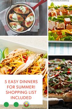 five easy dinners for summer shopping list included