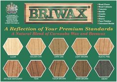 the brochure shows different types of wood for waxing and staining on furniture