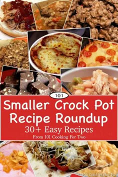 small crock pot recipe roundup with pictures of different dishes and toppings on it