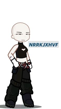 a cartoon character is standing with his hands in his pockets and the words nrkdxhvf on it's chest