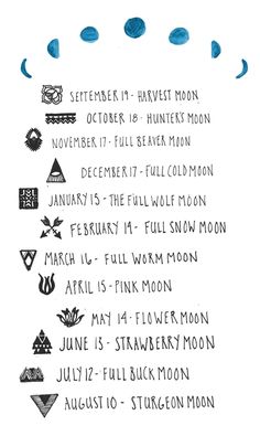 Seasonal Moon Calendar 2013-2014 Native American Moon, Full Buck Moon, Sturgeon Moon, Moon Symbols, The Moon And Stars, Moon Calendar, E Mc2, Harvest Moon, Moon Magic