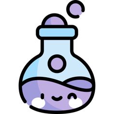 a purple and blue glass flask with bubbles coming out of it's mouth