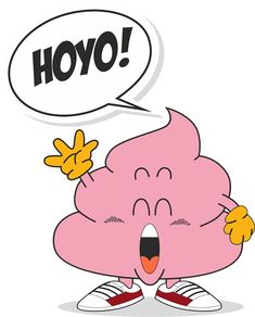 an image of a pink cartoon character with speech bubble saying hoyo stock photo - budget conscious