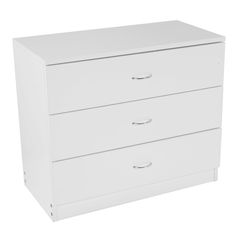 a white dresser with three drawers on it