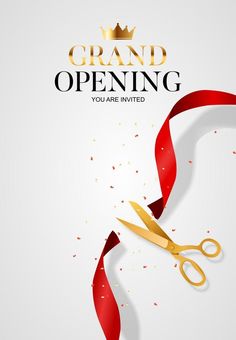 a grand opening with scissors and red ribbon on white background stockvectors, clipping