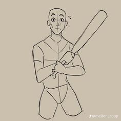 a drawing of a man holding a baseball bat