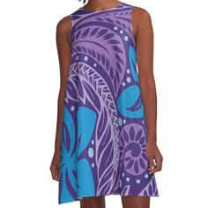 Loose-fit, mid-length sleeveless dress with silky handfeel. Printed on both sides. Machine washable. Size range XS-2XL. Polynesian Dress, Purple Tropical, Tiki Dress, Dark Purple Background, Hawaiian Dress, Tropical Design, Purple Background, Dark Purple, Evening Wear