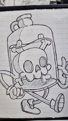 a drawing of a cartoon character with a skull on it's back and arms