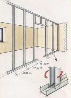 the diagram shows how to install and use sliding glass doors in an office or home