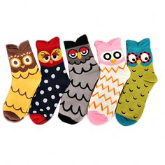 Owl Socks, Europe Packing, Ankle High Socks, Socks Design, Soft Socks, Owl Pattern, Owl Cartoon, Owl Patterns, Soft Sock