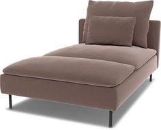 a brown couch with two pillows on it's back and one arm resting against the pillow